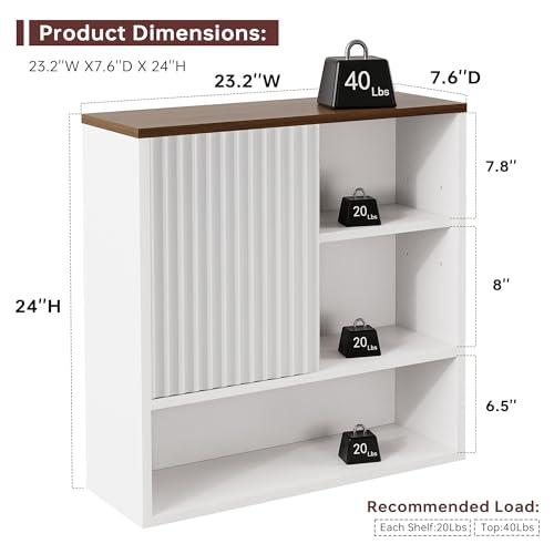 Bathroom Wall Storage Cabinet Fluted,Modern Over The Toilet Storage Cabinet Medicine Cabinet with Adjustable Shelves, Wood Curved Profile Wall Mounted Storage Organizer(White Wood, Medium) - color: White Wood, size: Medium