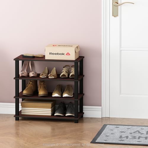 Furinno Turn-S-Tube 4-Tier Shoe Rack, Dark Cherry/Black - color: Dark Cherry/Black, size: 4-Tier (23.6"W)