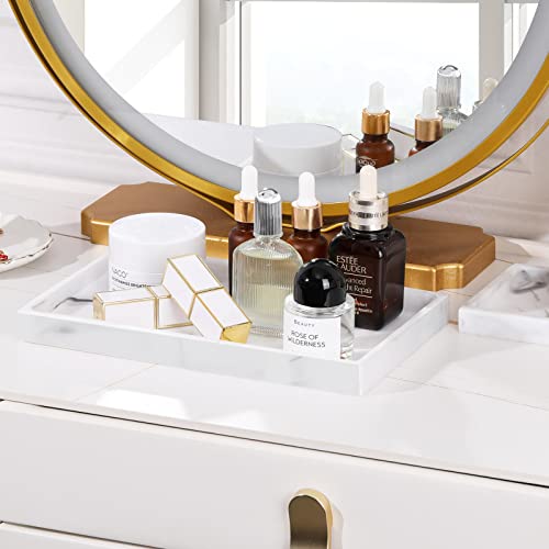 Luxspire Bathroom Vanity Tray, Resin Dresser Jewelry Ring Dish Tank Storage Kitchen Sink Countertop Organizer Plate Holder for Perfume Candles Soap Towel Plant Bathroom Accessories, M, White Marble - color: Marble White, style: M