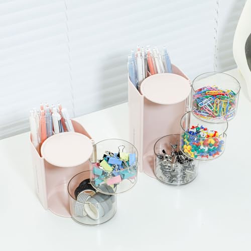 FABROK 2-Layer Clear Hair Accessories Organizer with Hair Brushes Holder, Rotatable Small Jewelry Box for Necklaces、Earring, Desktop Organizer Case for Hair Accessories, Cotton Swab(Pink) - color: Pink, size: 2-Layer