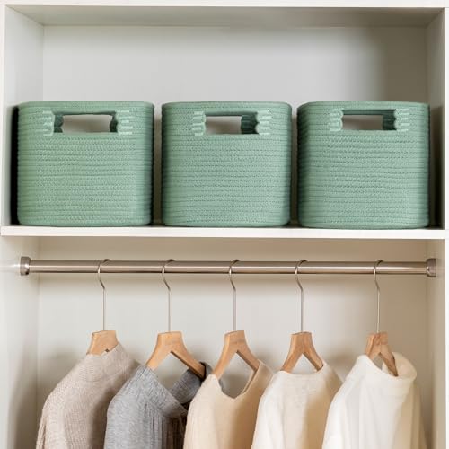 UBBCARE 4 Pack Storage Baskets for Organizing, Shelf Baskets with Handles, Woven Storage Baskets for Bookcase/Cube Shelf/Closet, 14.5"L x 9.8"W x 9"H, Green - color: Green, size: 4 Pack-14.5"(L)×9.8"(W)x9"(H)