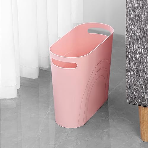 rejomiik Small Trash Can, 3.5 Gallon Slim Garbage Can Plastic Waste Basket with Handles Container Bin for Narrow Spaces Bathroom, Bedroom, Kitchen, Office at Home, Rosette Pink - color: Rosette Pink, size: 1 pack