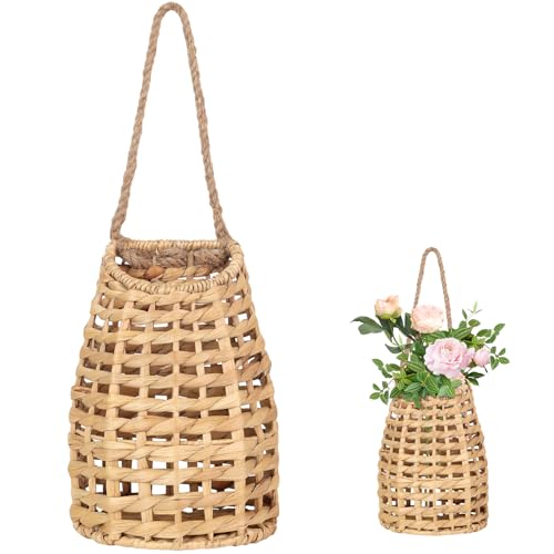 Natural Handwoven Wall Hanging Water Hyacinth Basket for Front Door Flowers & Home Decor – Handwoven Wicker Wall Baskets with Loop Handle – Decorative Organizer for Entryway Mail and Seasonal Display - color: Model 3
