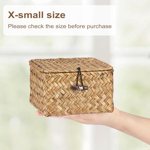 Hipiwe Wicker Shelf Baskets Bins with Lid Handwoven Seagrass Storage Basket Multipurpose Household Organizer for Shelves Home Decor, Caramel Color, X-small - color: Caramel, size: X-small
