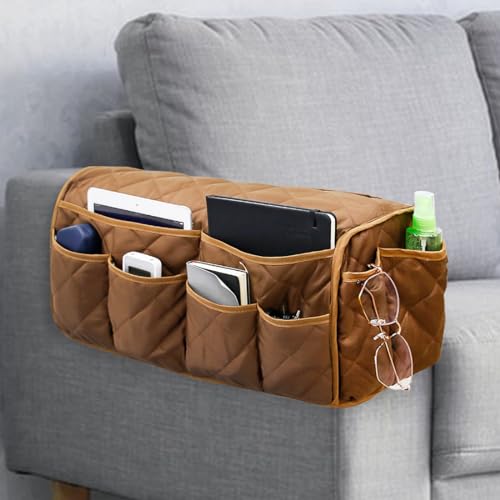 Remote Control Holder for Armchair, Armchair Caddy TV Remote Holder for Recline 14 Pockets, Non-Slip Remote Caddy Couch Caddy Organizer for TV Remote, Phone, Magazine (Brown) - color: Brown