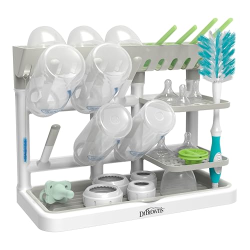 Dr. Brown's Baby Bottle Drying Tower, Stand-Up Countertop Drying Rack with Organized Storage for Baby Essentials, Space Saving Vertical Rack, Gray/White - color: Gray/White