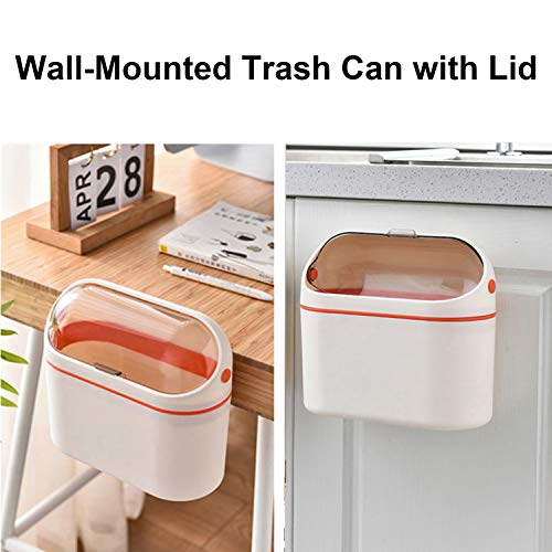 LALASTAR Lint Bin, Mini Desktop Trash Can with Lid for Office Countertop, Mountable Tiny Wastebasket for RV, Dorm, Freezer, Laundry and More (Orange) - color: Orange
