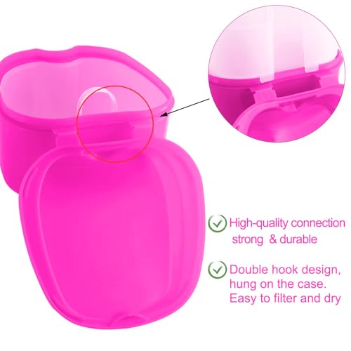 Keedolla 2 Pack Denture Bath Box Cup Retainer Cleaner Case with Strainer Basket, Mouth Guard Cleaning Case Denture Storage Soaking Holder - Black & Rose Red - color: Black & Rose Red