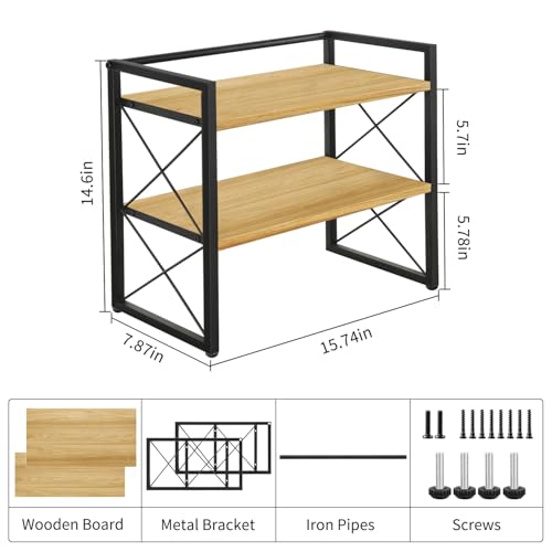 YINMIT Desktop Shelf Organizer, 2 Tier Office Shelves, Wood Desk Organizer Storage Rack and Freestanding Display Shelf for Office, Dormitory, Home (Black Wood) - color: Black+wood
