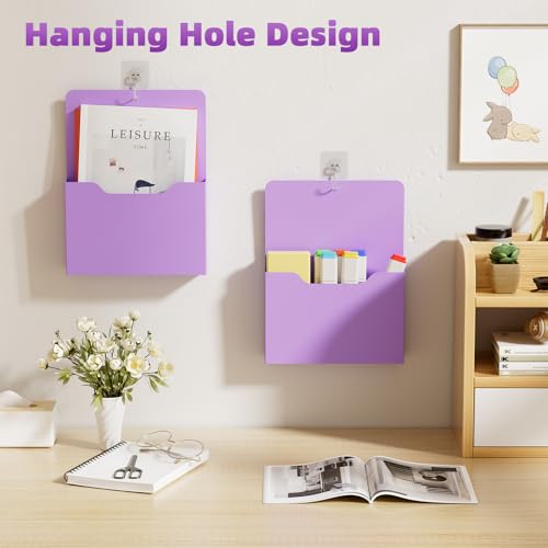 Marbrasse 2 Pack Magnetic File Holder - Paper Holder, Pocket Organizer,Hanging Wall File Organizer Office Supplies Storage, Magazine Mail Organizer Case for Notebooks,Planners,Letter (Purple) - color: Purple Holder-2L