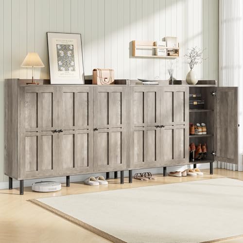 ONBRILL Shoe Cabinet with 3 Doors and Adjustable Shelves, 30 Pairs Shoe Storage Cabinet, 40 Inch Tall Farmhouse Shoe Rack Shoe Organizer Cabinet for Entryway Living Room Closet, Gray Wash - color: Gray Wash