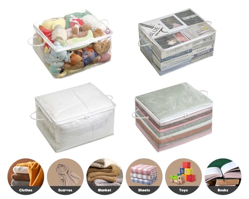 10 PCS Clear Zippered Storage Bags with Handle, Sweater Storage with Zipper, Foldable Closet Organizer Bed Sheet Organizer, Cube Plastic Organizer, Bag, Bin for Clothes,Towel-20 * 16 * 12 - color: White, size: 19.69 x 15.75 x 11.81 inches