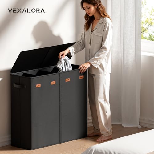 Laundry Hamper 4-Section with Lid, 185L Laundry Sorter with 4 Removable Bags + 1 Extra Large Bag, Switchable 3/4 Compartment, Laundry Basket Organizer for Bedroom, Laundry Room，Black - color: Black, size: 185L - 4 Section