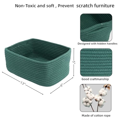 XUANGUO Small Woven Storage Baskets 13“X9”X5“ Decorative Rope Bins for Organizing Shelves, Closets, and Toys, Empty Gift Baskets, Cute Organizer Basket for Home and Office (dark green, Large) - color: dark green, size: Large
