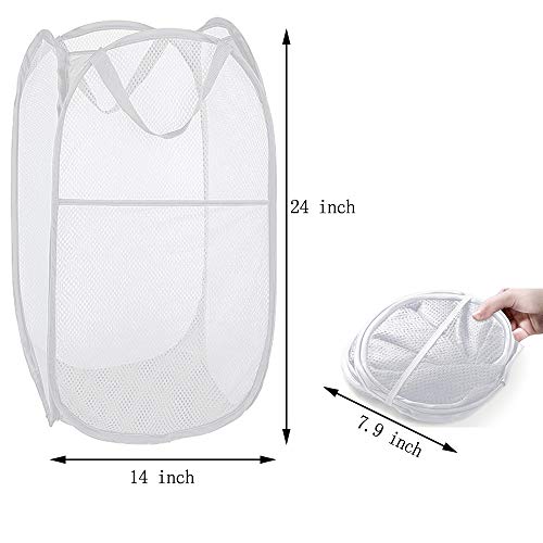 Pop up Laundry Hamper, Portable Foldable Mesh Clothes Hamper for Kids Room, College Dorm or Travel, Collapsible Laundry Basket for Storage, White - color: White