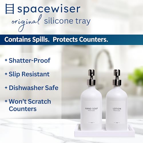 Spacewiser Countertop and Vanity Tray - 2 PC Small 7.7" Silicone Bathroom Trays, Kitchen Soap Tray, Dish Sponge Soap Holder Kitchen Sink Organizer Caddy, Bathroom Counter Trays for Lotion Dispenser - color: White, size: 2 PC Small - 7"