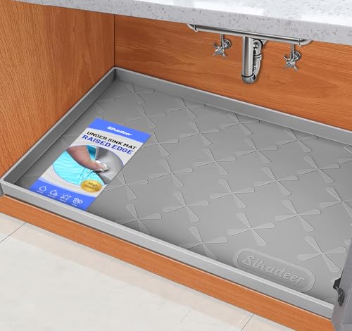 SIKADEER 40" x 22" Under Sink Mat Waterproof, Silicone Mat Kitchen Drawer Shelf and Cabinet Liner, Sink Protector for Kitchen Organizers and Storage, Boot Tray Pet Food Mats - color: Gray, size: 40"W x 22"L