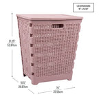 Mind Reader 61L Foldable Laundry Hamper, Clothes Basket, Lid, Wicker Design, Plastic, 18"L x 14.5"W x 21.25"H, Pink - color: Pink