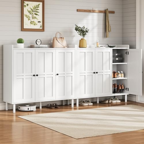ONBRILL Shoe Cabinet with 3 Doors and Adjustable Shelves, 30 Pairs Shoe Storage Cabinet, 40 Inch Tall Farmhouse Shoe Rack Shoe Organizer Cabinet for Entryway Living Room Closet, White - color: White