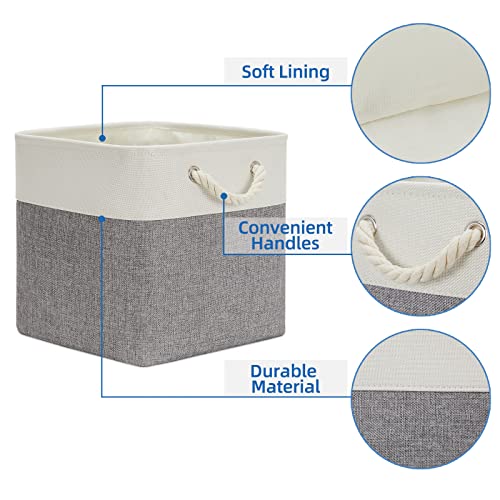 Temary Fabric Baskets 12 Inch Storage Cubes Basket with Handle, Clothes Baskets for Gift, Large Bins for Organizing Books, Blankets (White&Gray) - color: white&grey, size: 12"L x 12"W x 12"H