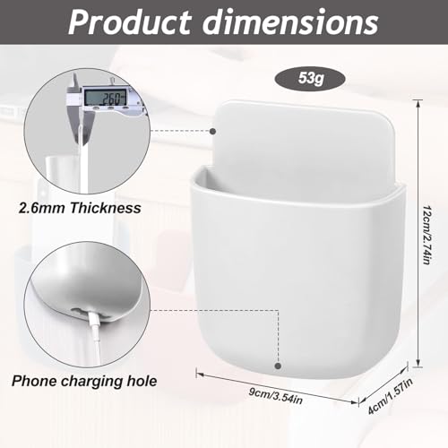 Remote Control Holder, Wall Mount Pen Holder Hole-Free Self Adhesive Phone Charging Organizer Pencil Storage Containers for Home Office School Supply Orgaizer(White) - color: White