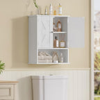 TEENFON Bathroom Wall Cabinet, Over The Toilet Space Saver Storage with Barn Doors & Adjustable Shelf, Hanging Medicine Cabinet, White 7.1" D x 15.4" W x 19.3" H - color: White