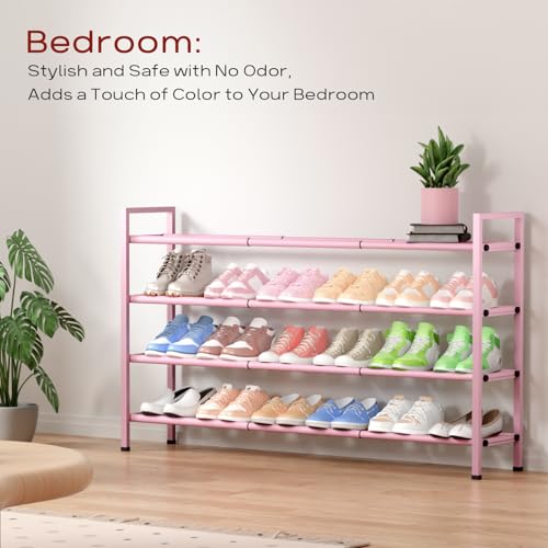 Bumusty 4-Tier Long Expandable Shoe Rack for Closet, 18"-44" Adjustable Shoe Rack for Entryway, 20-24Pairs Large Shoe Organizer Shelf Storage, Sturdy Metal, Black - color: Pink, size: 4-Tier