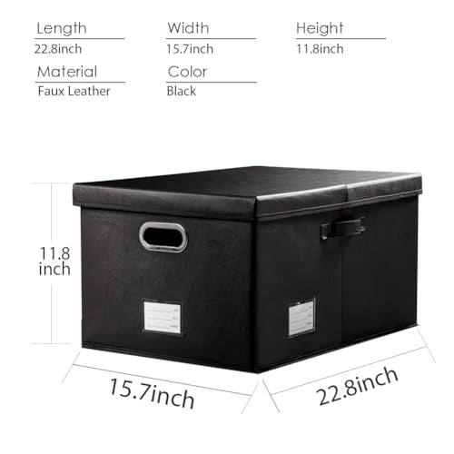 PRANDOM Collapsible Storage Box with Lid [3-Pack] Leather Fabric Foldable Storage Bin Organizer Container Basket Cube with Cover for Home Bedroom Closet Office Nursery Black(22.8X15.7X11.8) - color: Black, size: X-Large(3-Pack)