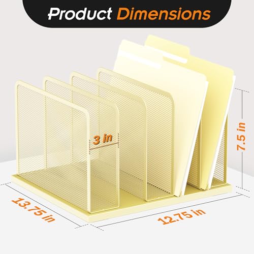 Kuntine.B Desk File Organizer Upright Mesh Desktop Organizer File Sorter Office Organization File Holder for Home, Office & Classroom (Gold, 1 Pack 5-Section) - color: Gold, size: 1 Pack 5-Section