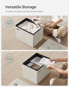 SONGMICS Storage Ottoman, Foldable Small Ottoman Foot Rest, 12.2 x 16.1 Inches Foot Stool, OAD up to 286 lb, for Living Room, Bedroom, Dorm, Cream White ULSF200W01 - color: Cream White, style: Velvet