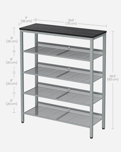 VASAGLE Shoe Rack for Entryway, 5-Tier Shoe Rack Organizer with Storage Shelves and Spacious Top, Freestanding, Adjustable, Industrial, Charcoal Grey and Metallic Silver ULBS038E22 - color: Charcoal Grey + Metallic Silver, size: 5 Tiers (29.5"W)