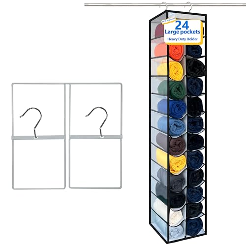 Closet Organization, 24 Section Hanging Closet Organizer, Space Saving, College Dorm Essentials, Heavy Duty Hooks Up to 45 Pounds, White/Black - color: NEW Heavy duty rack-White/Black--24 pockets