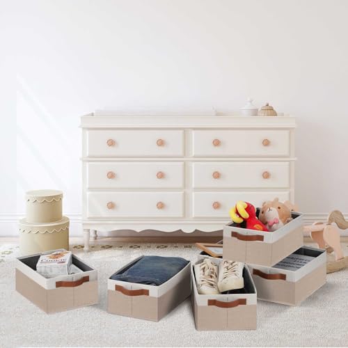 GhvyenntteS Small Fabric Storage Bins 6 Pack, 11.8" x 7.87" x 5.11" Storage Basket with Leather Handles, Closet Storage Bins for Shelves, Storage Baskets for Shelves, DVD Storage (Pink/White) - color: Pink&White, size: Small-11.8"x 7.87"x 5.11"-6pcs