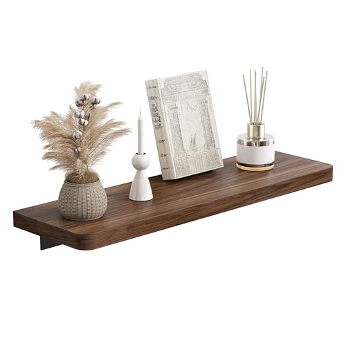 Danpoo 16 inch Solid Walnut Floating Shelf - Large, Heavy Duty Wall Shelf for Kitchen, Living Room, Bathroom, Built to Hold Books, Kitchenware, & Heavy Decor - color: Black, size: 16 inch