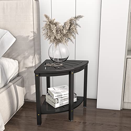 Bamboo Corner Shower Bench Waterproof Stool with Space-Efficient Storage Shelf - Shower Stool Seat for Indoor or Outdoor Use(Black) - color: Black