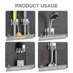 Mop and Broom Holder Wall Mount,Broom Holder Wall Mount,4 Pack Stainless Steel Broom Holders,with Strong Grip, Nail-Free Glue Installation,for Bathroom, Laundry,Office