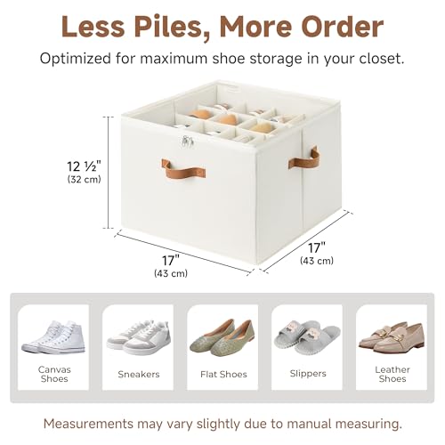 StorageWorks 2 Pack Shoe Organizer for Closet, Foldable Shoe Storage Box with Adjustable Dividers, Fabric Shoes Container, Stackable Storage Bins for Boots, Sneakers, Fits up to 16-32 Pairs, Beige - color: Beige, size: Medium-2 Pack