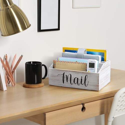 DRASTAR Mail Organizer Countertop, Mail Holder with 4 Slots, Mail Sorter Organizer for Desk, Envelope Holder for Home Office, Retro White - color: Retro White, size: 4 Slots