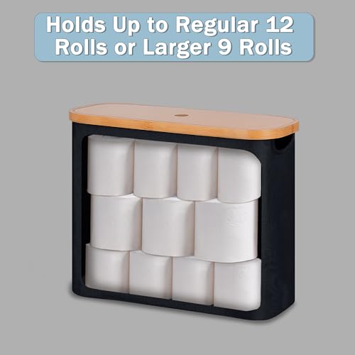 efluky Toilet Paper Storage, Toilet Paper Basket with Lid, Bathroom Storage Organizer, Free Standing Holder Up to 9 Mega Rolls, Black - color: Black
