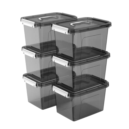 6 Quart Stackable Plastic Storage Bins with Lids, 6 Pack Clear Black Small Organizer Boxes with Latches for Bathroom, Pantry, Office Desk and Small Item Storage - color: Black, size: 6 QT