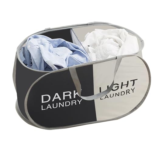 Foldable Pop Up Laundry Hamper, 2 Section Laundry Basket, Dirty Clothes Hampers Sorter Basket for Laundry, Cruise, Bedroom, College Dorms (Black Beige) - color: 2 Compartments - Black Beige
