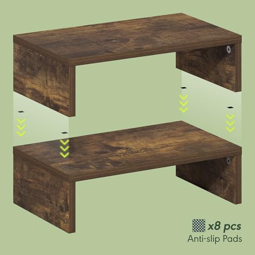 Furinno CLASSIC Monitor Stand Riser Set of 2, 15.7" Wide Dual Monitor Riser, Stackable Separable Laptop Stand for Desk, Desktop Organizers and Accessories, for Office Supplier, Amber Pine - color: Amber Pine