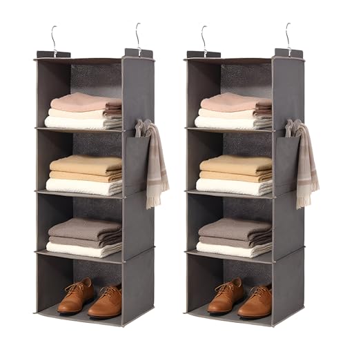 Hanging Closet Organizer 4 Shelf - Hanging Cube Organizer with Pockets, Sweater Shoe Storage, Max Storage for RV Closet, Grey (2)
