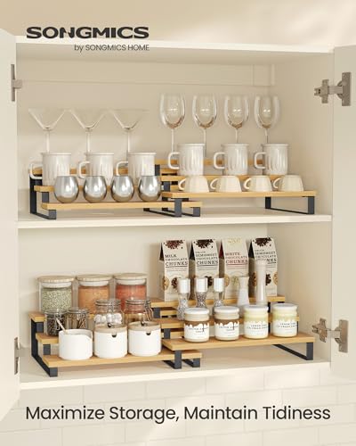 SONGMICS Display Risers, Set of 2 Engineered Wood Perfume Organizer Stand, 3-Tier Cupcake Stand Holder, Spice Rack, Shelf Risers for Figures, Dessert Shelves, Natural Beige and Ink Black UKCS016N01 - color: Natural Beige + Ink Black, size: 3 Tiers