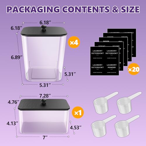 Moforoco 5 Pack Laundry Pods Container, Clear Laundry Room Organization Containers,Large Detergent Powder Storage, Black Wooden Lids & Labels, Acrylic Pods Holder - color: Black, size: 5 pack
