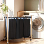 STORAGE MANIAC Laundry Sorter, Laundry Hamper with Wheels, Laundry Basket Sorter, Laundry Separator Hamper, Laundry Divider Hamper (Bamboo, 3 Section)