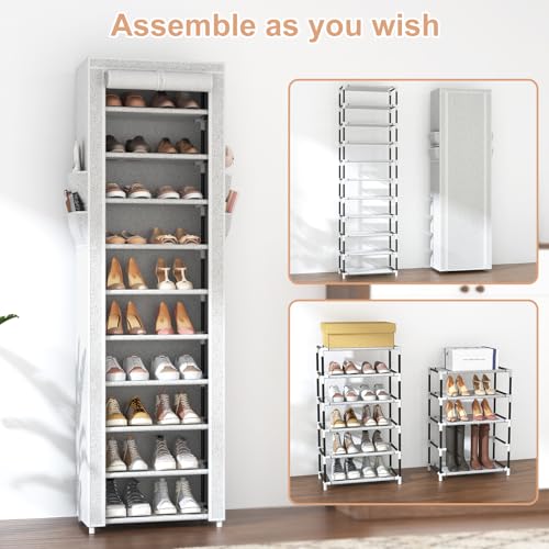 VTRIN Vertical Narrow Shoe Rack Organizer Tall Shoe Rack for Closet Entryway 10 Tier Non-Woven Cover Shoe Shelf Holds 20-22 Pairs Free Standing Shoe Storage Cabinet with Dustproof Cover, Multi Color - color: Multi Colo, size: 17.7"W x11.8"D x 68.9"H