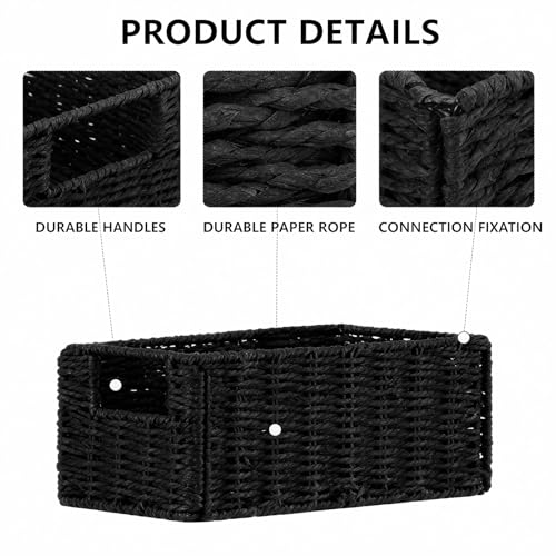 Small Wicker Baskets, Wicker Woven Storage Basket Toilet Paper Baskets with Handles, Towel Basket for Bathroom Organizing Shelves (Black) - color: Black