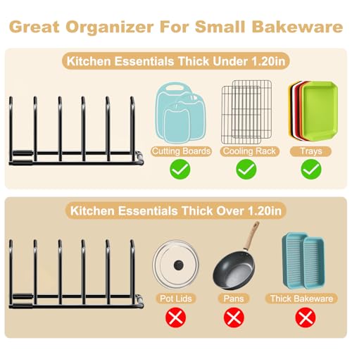 Fikoksol Cutting Board Organizer and Baking Sheet Rack, 1-Pack Black Heavy Duty Metal Cookie Sheet Organizer for Cutting Board Storage & Plate Holder for Cabinet, Tray Dividers for Cabinets - color: 1pc Black