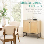 Best Choice Products 2-Door Rattan Storage Cabinet, Accent Furniture, Multifunctional Cupboard for Living Room, Hallway, Kitchen, Sideboard, Buffet Table w/Non-Scratch Foot Pads - Natural - color: Rattan, Natural